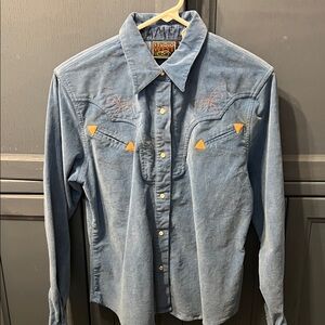 Studio West Light Blue corduroy Embroidered Shirt
